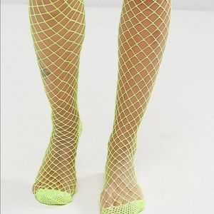 neon yellow fishnet socks